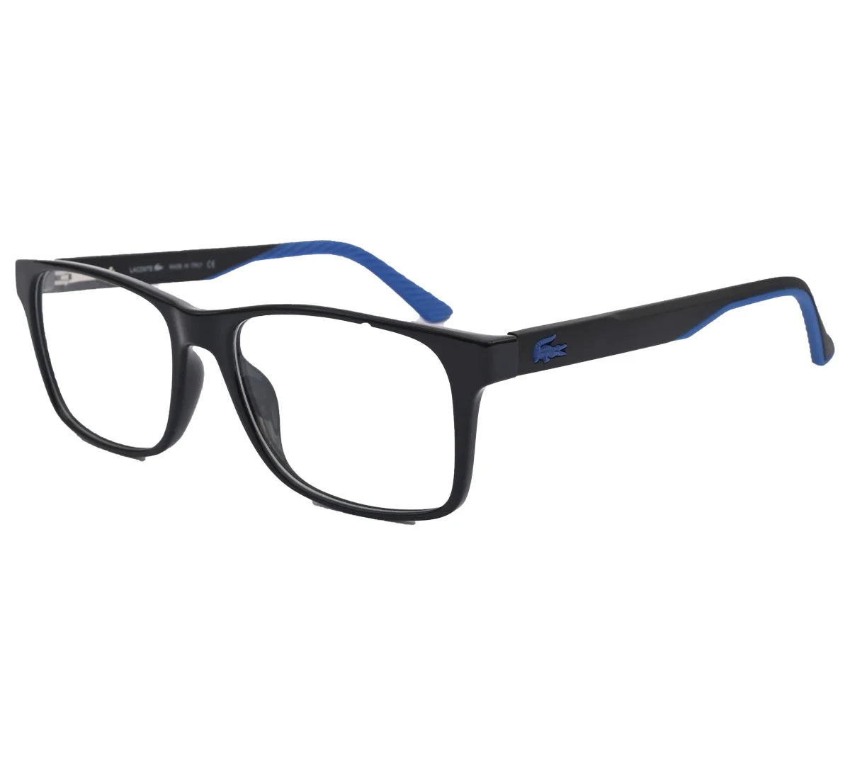 Lacoste Replica Eyeglasses - Clear Frame with Neon Yellow Arms & Black Frame with Blue Accents - Black/Blue