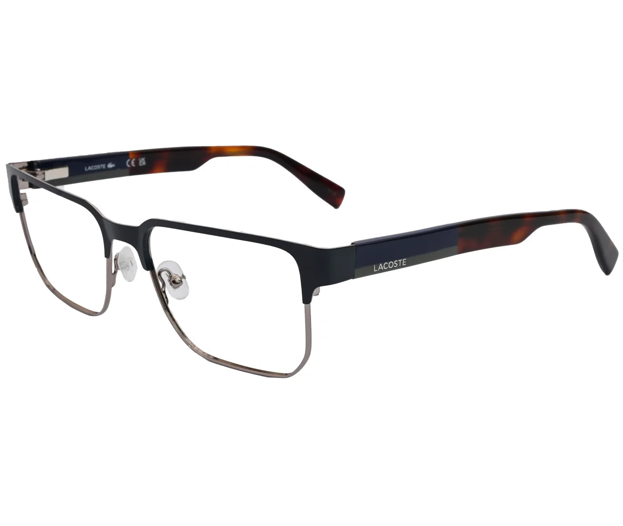 Lacoste L2290, Half-Rim Frame with Tortoise Shell Temples - Eyekart Premium Edition - Grey